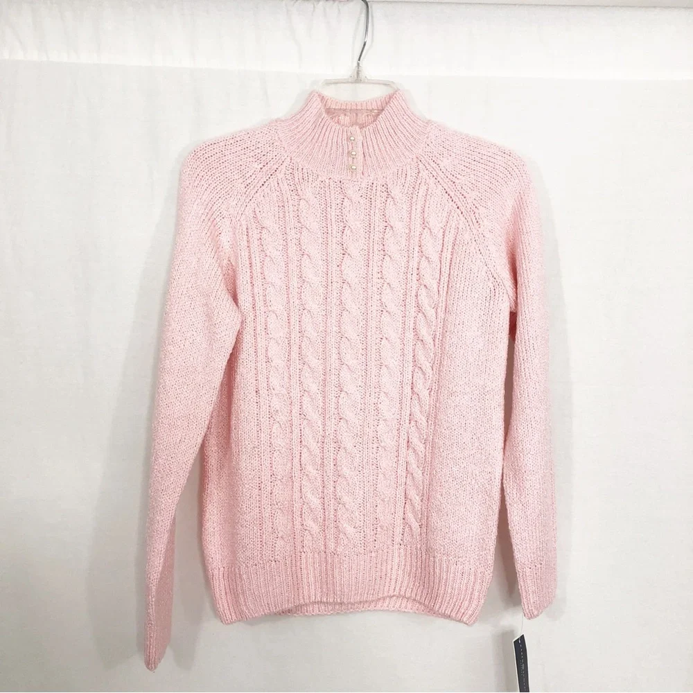 NEW Karen Scott Cableknit Mock Turtleneck Sweater, Size XS Petite, Pink
